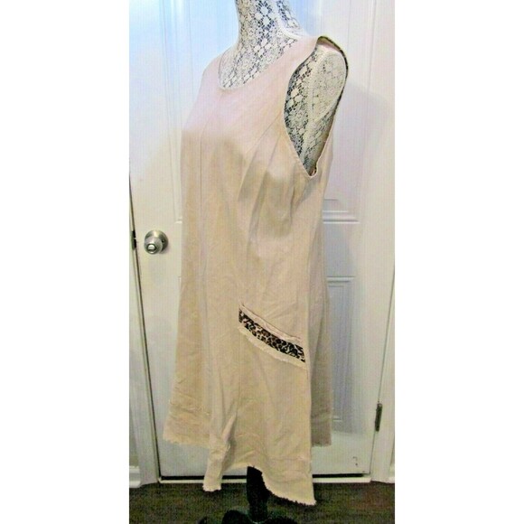 Roz & Ali Dress Khaki Linen Leopard Animal Print Trim Womens Size 16 - Picture 3 of 9